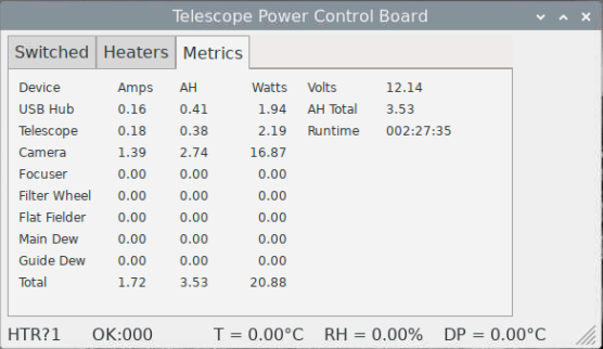 Telescope power distribution app screen 2