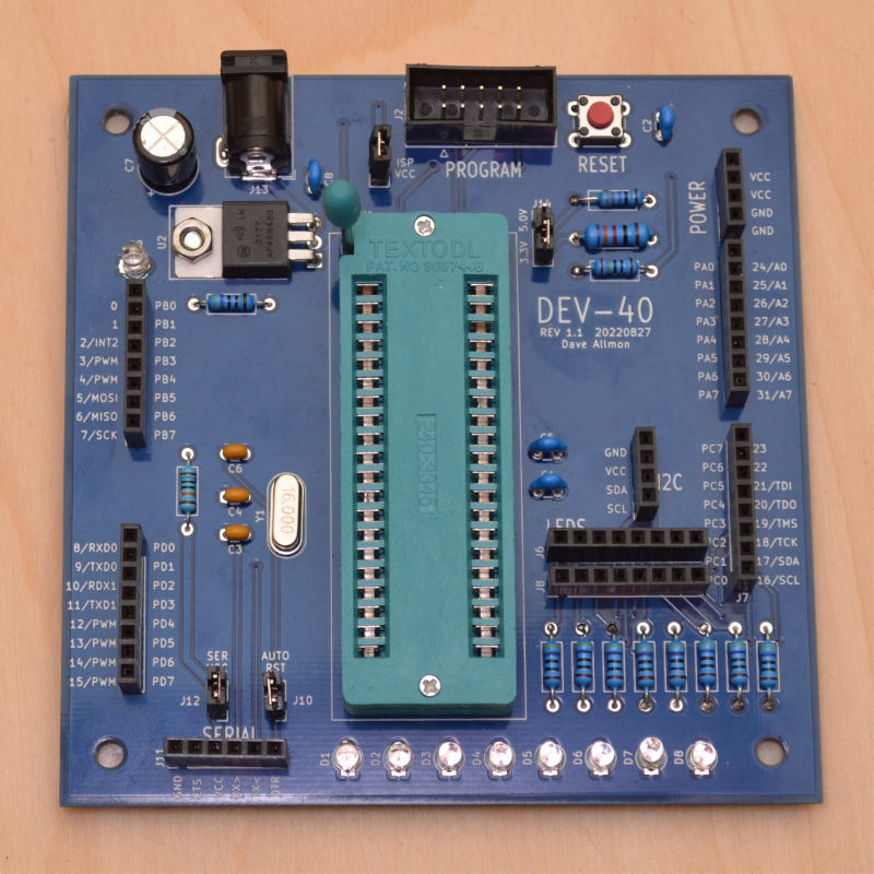 A DIY development board for ATmega 40-pin devices.