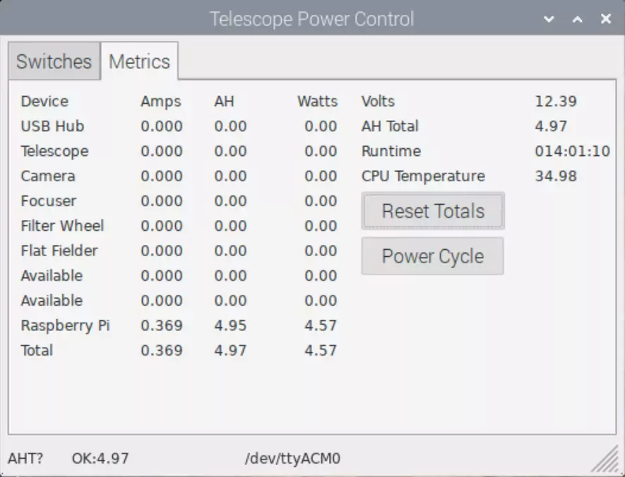 Telescope Power Control V5 metrics panel